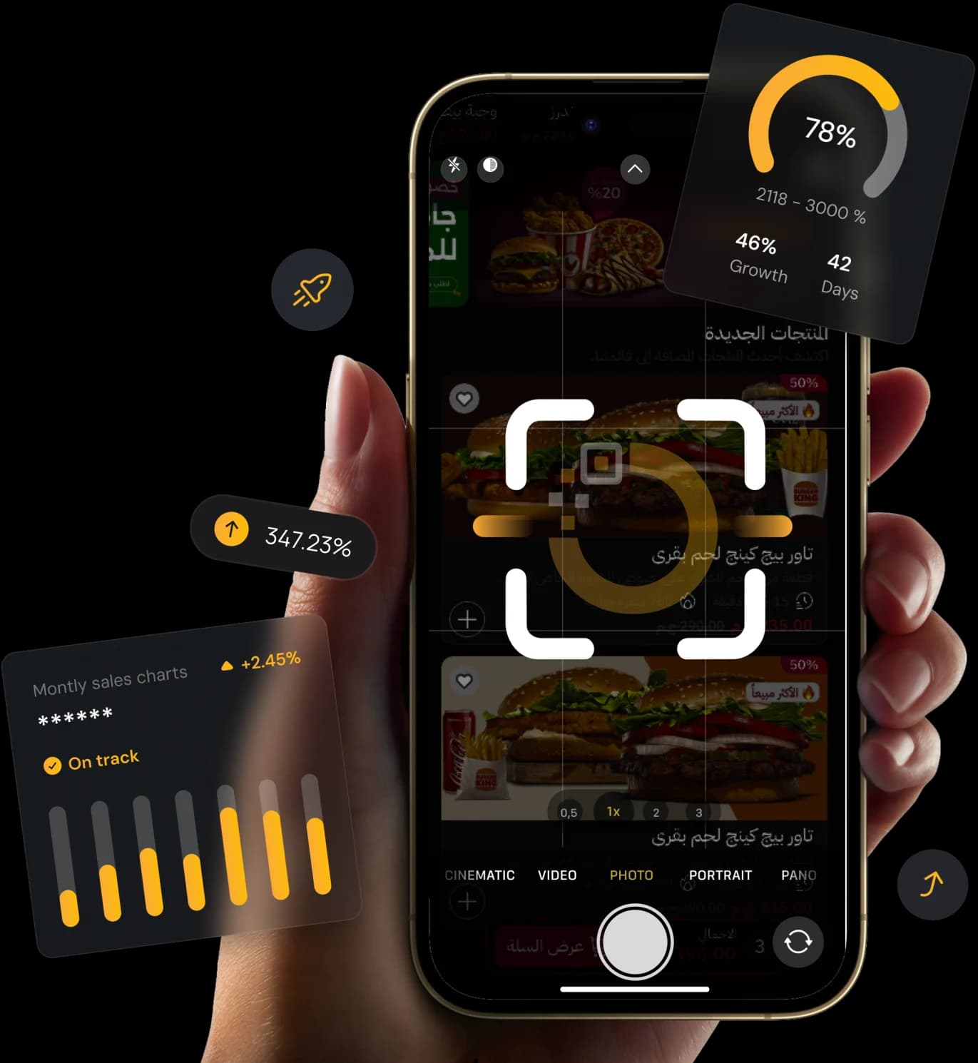 A hand holding a phone showing the Otlop Menu digital menu